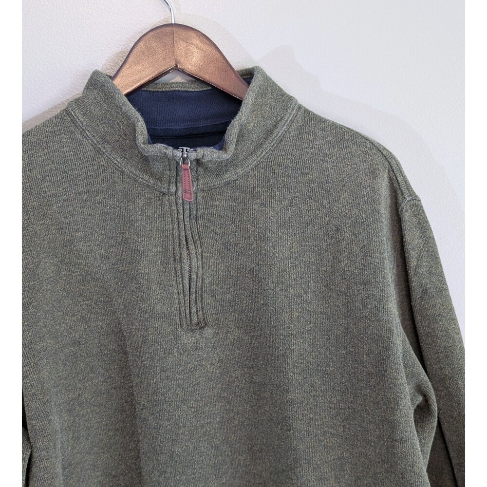 Lands End Mens Large 1/4 Zip Sweater Pullover Army Green Olive Mock Neck Sz L